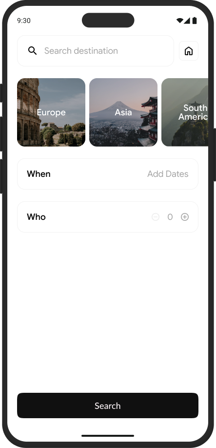 A screenshot of the search form screen of the compass app.