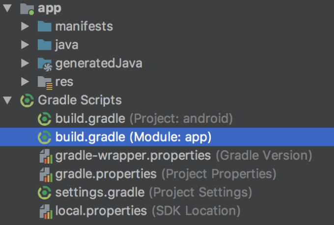 The Gradle build script menu in Android Studio.